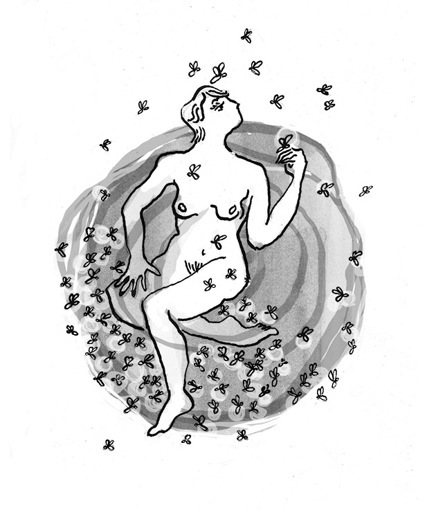 contemporary illustration Stephanie Heike black-and-white ink beauty woman fireflies