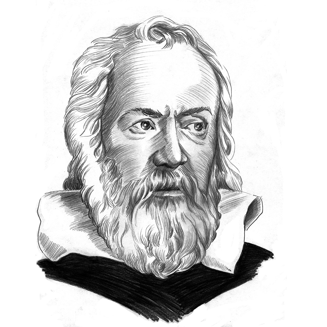 contemporary illustration Stephanie Heike black-and-white portrait Galileo Galileo-Galilei astronomer physicist engineer polymath