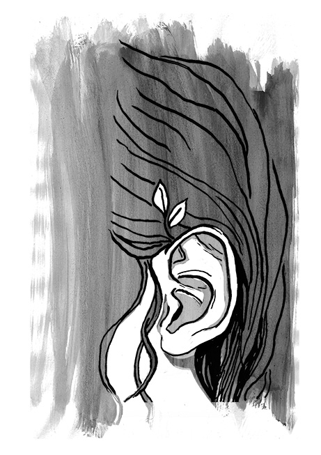contemporary illustration Stephanie Heike black-and-white ink female ear blossom bloom